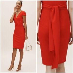 Dress The Population Dana Wrap Waist Dress Sz L Tangerine Open Back Wedding